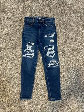 American Eagle Outfitters Navy Blue Ripped Skinny Jeans - Women